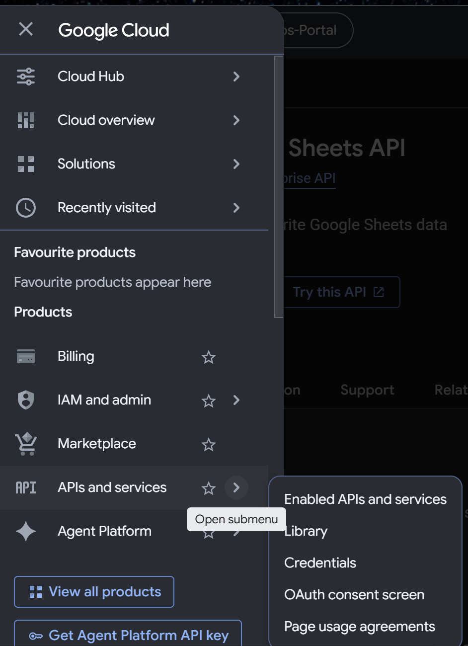 Google Cloud API services page