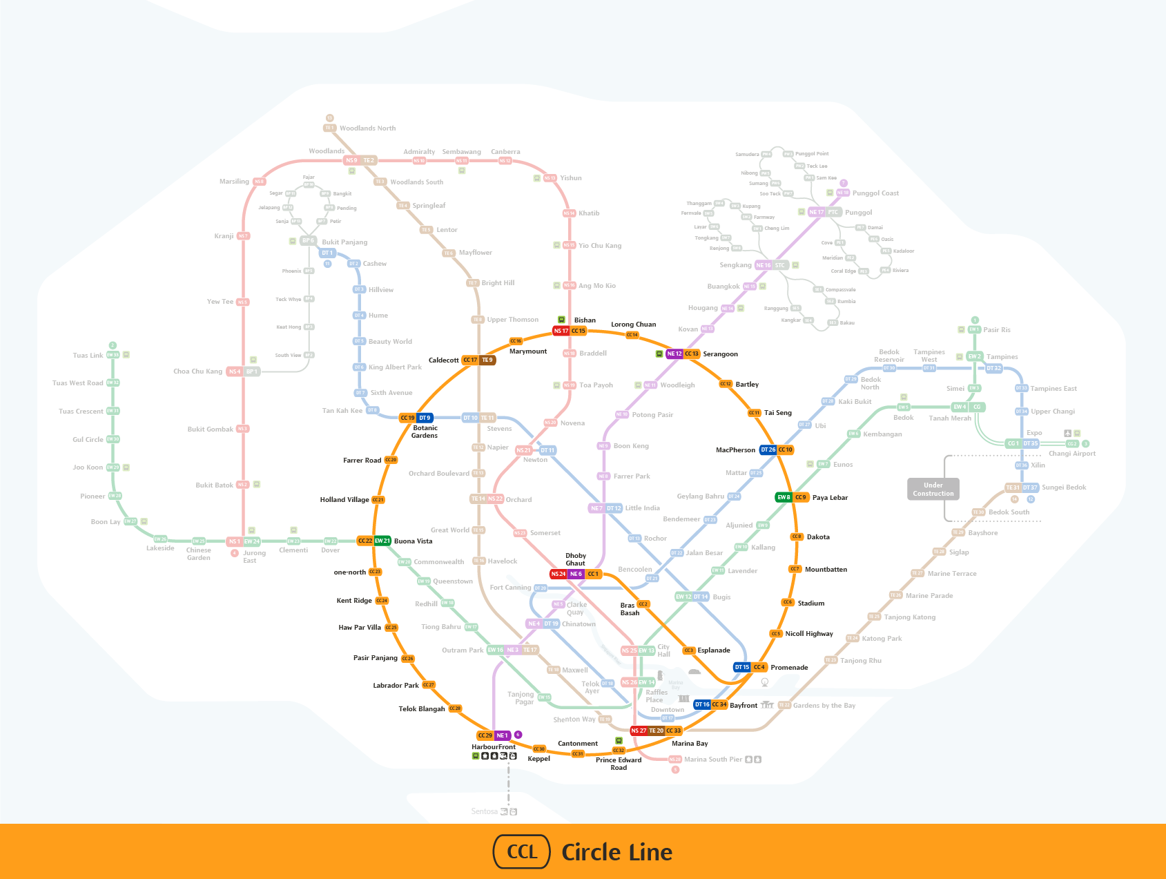 Singapore MRT map highlighting the Circle Line
